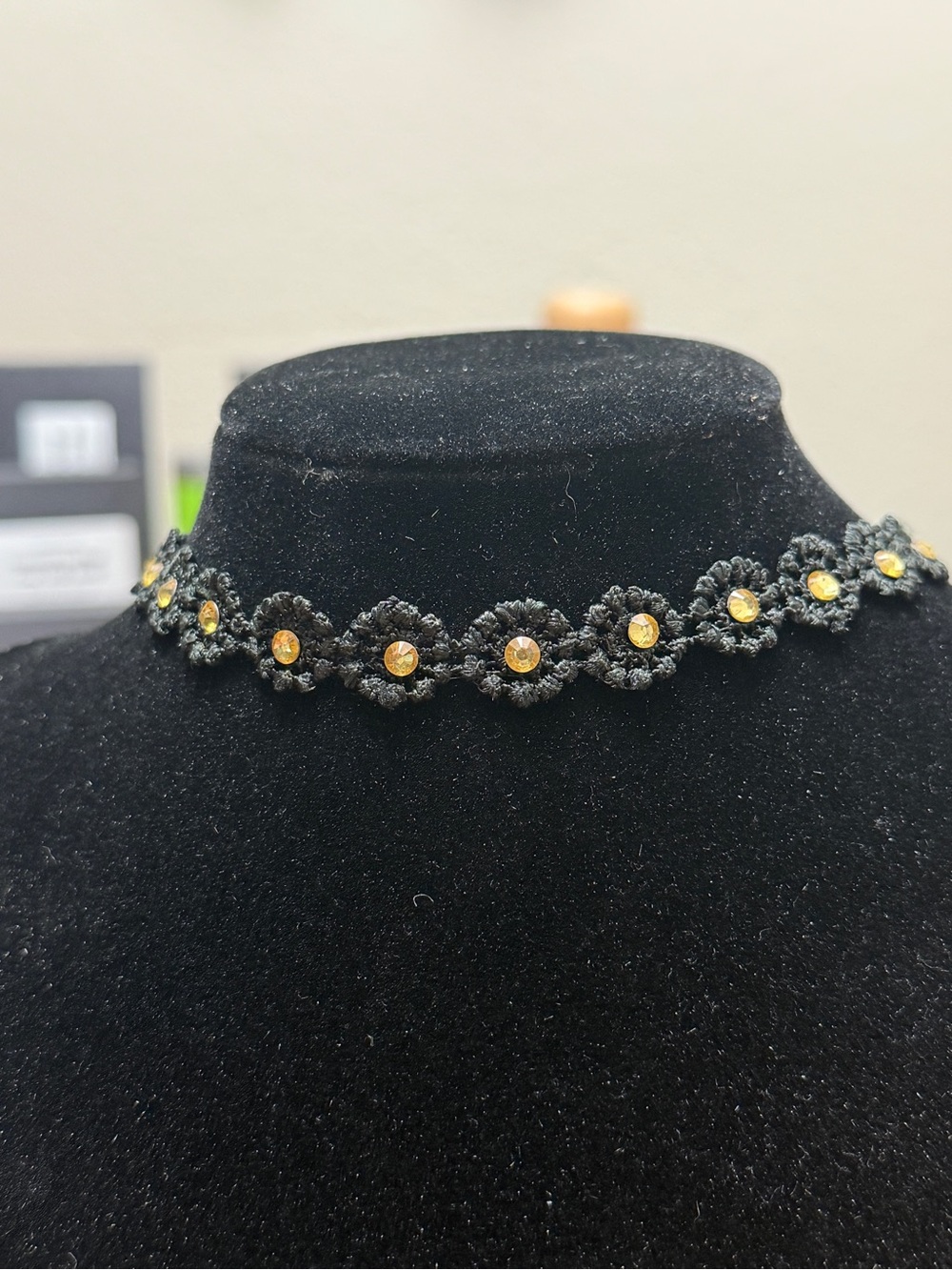 Black Lace Choker with Gold Accents - Picture 2 of 3
